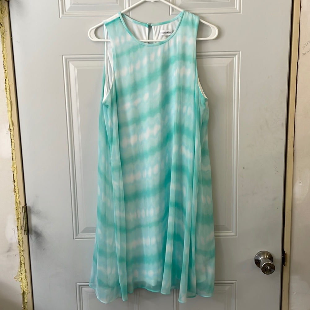 Size 14 Calvin Klein light Teal & White Dress